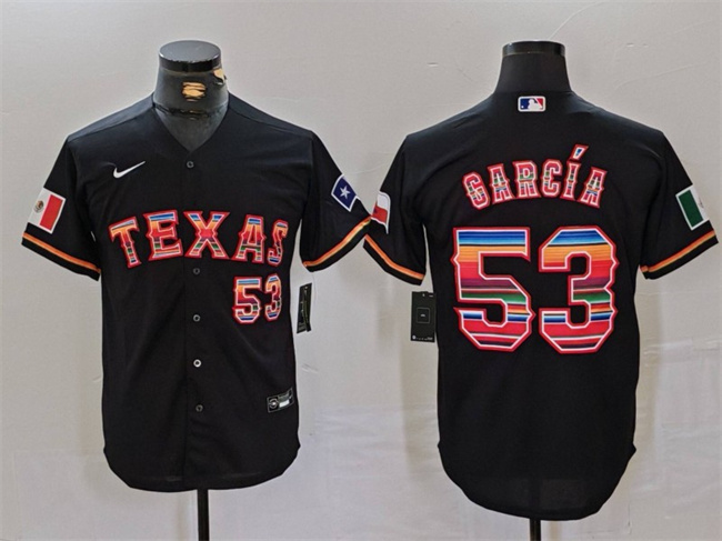 Men's Texas Rangers #53 Adolis García Black Mexico Cool Base Stitched Baseball Jersey